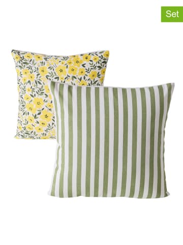 Boltze 2-delige set: kussens "Mayla" wit/kaki/geel - (L)40 x (B)40 cm