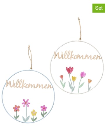 Boltze 2er-Set: Dekoanhänger "Blümi" in Beige/ Hellblau - (L)30 cm