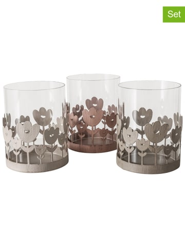 Boltze 3er-Set: Windlichter "Gardenlove" in Creme/ Rosa - (H)14 cm
