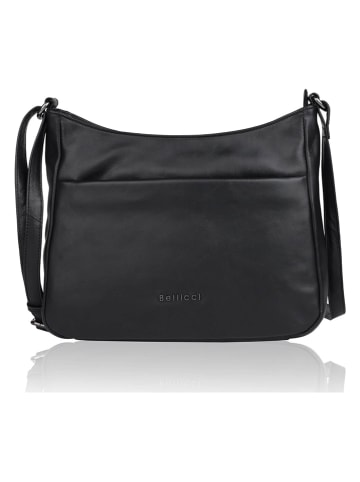 Bellicci Leren schoudertas "Sidney" zwart - (B)30 x (H)25 x (D)8 cm