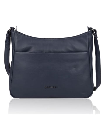 Bellicci Leren schoudertas "Sidney" donkerblauw - (B)30 x (H)25 x (D)8 cm
