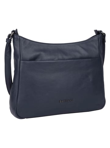 Bellicci Leren schoudertas "Sidney" donkerblauw - (B)30 x (H)25 x (D)8 cm