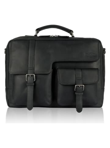 SPARWELL Leder-Businesstasche "Karraro" in Schwarz - (B)40,5 x (H)28,5 x (T)13 cm