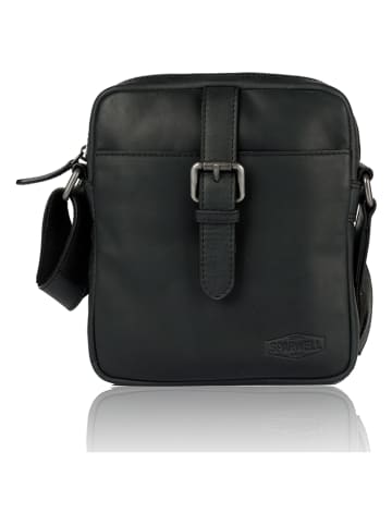 SPARWELL Leder-Umhängetasche "Karamelo" in Schwarz - (B)18,5 x (H)21,5 x (T)5 cm