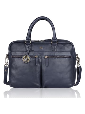 Bellicci Leder-Henkeltasche "Chase" in Dunkelblau - (B)39 x (H)27 x (T)10 cm