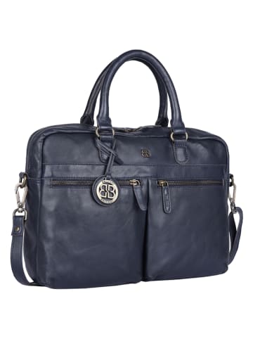 Bellicci Leren handtas "Chase" donkerblauw - (B)39 x (H)27 x (D)10 cm
