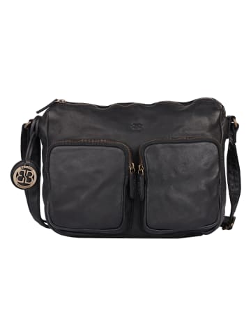 Bellicci Leder-Umhängetasche "Crisanta" in Schwarz - (B)30 x (H)22 x (T)10 cm