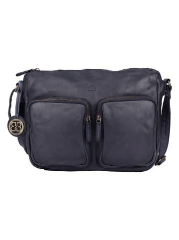Bellicci Leder-Umhängetasche "Crisanta" in Dunkelblau - (B)30 x (H)22 x (T)10 cm