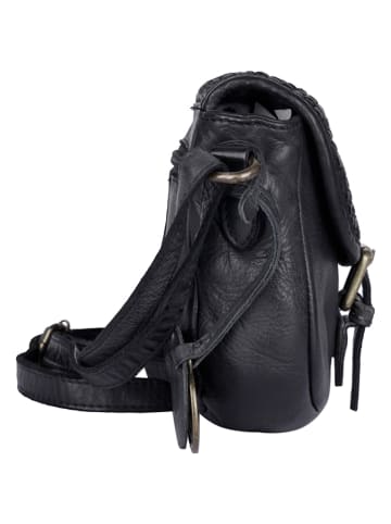 Bellicci Leren schoudertas "Esme" zwart - (B)18 x (H)16 x (D)6 cm