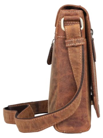 SPARWELL Leder-Umhängetasche "Bruno" in Cognac - (B)18,5 x (H)21 x (T)5,5 cm