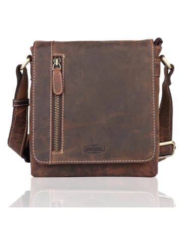SPARWELL Leder-Umhängetasche "Bruno" in Braun - (B)18,5 x (H)21 x (T)5,5 cm