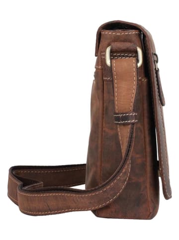 SPARWELL Leder-Umhängetasche "Bruno" in Braun - (B)18,5 x (H)21 x (T)5,5 cm