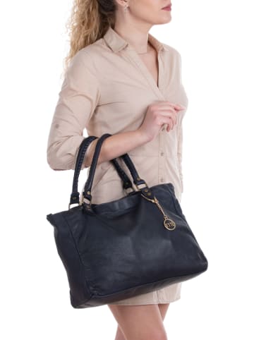 Mia Tomazzi Leder-Schultertasche "Comasina" in Schwarz - (B)35 x (H)30 x (T)9 cm