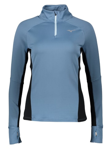 Mizuno Koszulka "Warmalite" w kolorze błękitno-czarnym do biegania