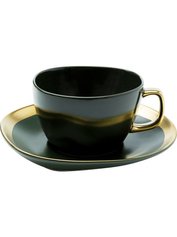 Kare Koffiekop "Vibrations" zwart/goudkleurig - (H)15,7 x Ø 18 cm