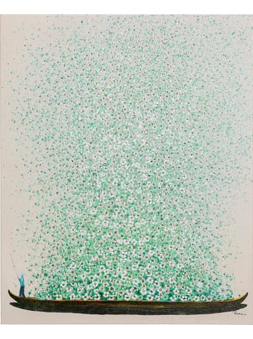 Kare Kunstdruk op canvas "Flower Boat" groen - (B)80 x (H)100 cm