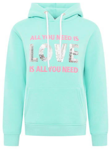 Zwillingsherz Hoodie "Love is all you need" turquoise