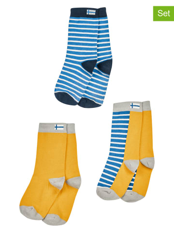 finkid 3-delige set: sokken "Sukat Kolme" blauw/geel