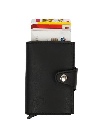 BAGmori Leder-Geldbörse in Schwarz - (B)6 x (H)9 x (T)2 cm