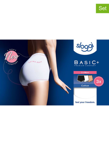 Sloggi Pełne figi high waist (3 pary) w kolorze białym, czarnym i beżowym