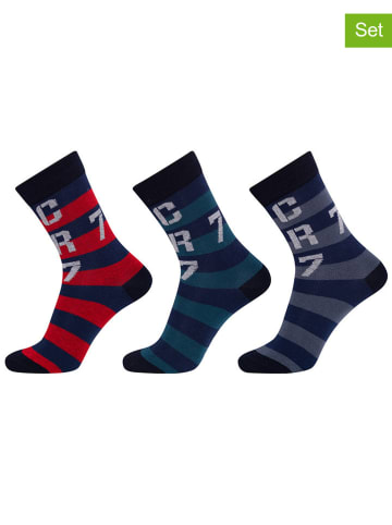 CR7 3-delige set: sokken donkerblauw/rood