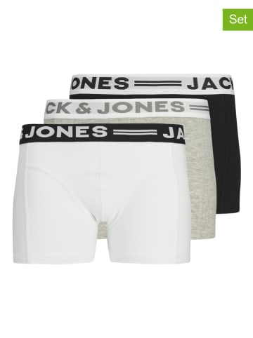 JACK & JONES Junior 3er-Set: Boxershorts "Sense Trunks" in Grau/ Schwarz/ Weiß