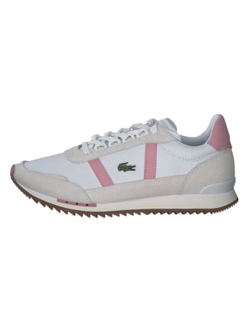 Lacoste Skórzane sneakersy w kolorze biało-jasnoróżowym