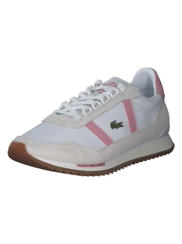 Lacoste Skórzane sneakersy w kolorze biało-jasnoróżowym