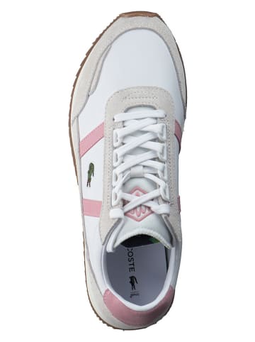 Lacoste Skórzane sneakersy w kolorze biało-jasnoróżowym