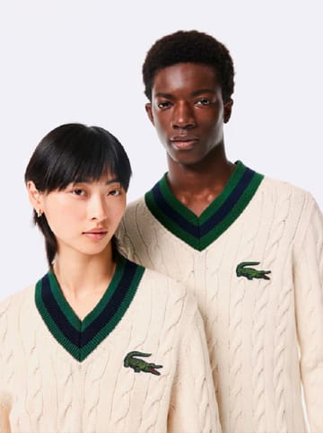 Lacoste Sweter w kolorze beżowo-granatowo-zielonym