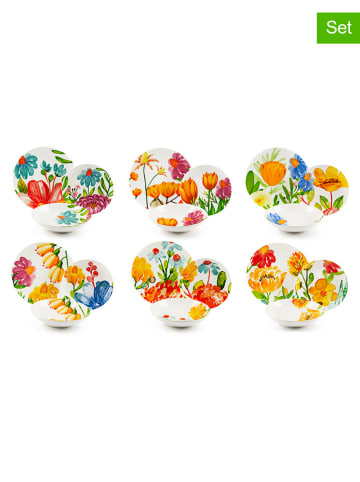 Trendy Kitchen by EXCÉLSA 18-częściowy zestaw talerzy "Blooming" w kolorze białym ze wzorem