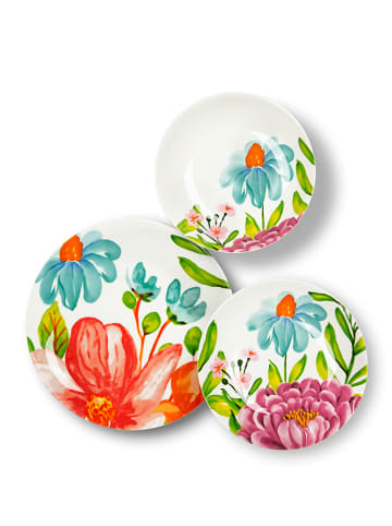 Trendy Kitchen by EXCÉLSA 18-częściowy zestaw talerzy "Blooming" w kolorze białym ze wzorem