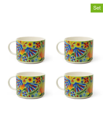 Trendy Kitchen by EXCÉLSA 4-delige set: mokken "Mexican Flowers" groen/blauw - 500 ml