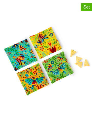 Trendy Kitchen by EXCÉLSA 4er-Set: Servierplatten "Mexican Flowers" in Bunt - (L)18 x (B)18 cm