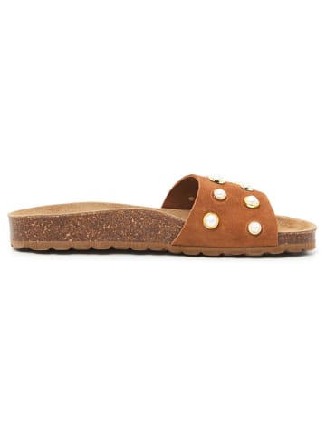 billowy Leren slippers lichtbruin