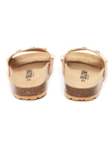 billowy Leren slippers beige