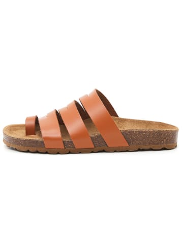 billowy Leren teenslippers lichtbruin