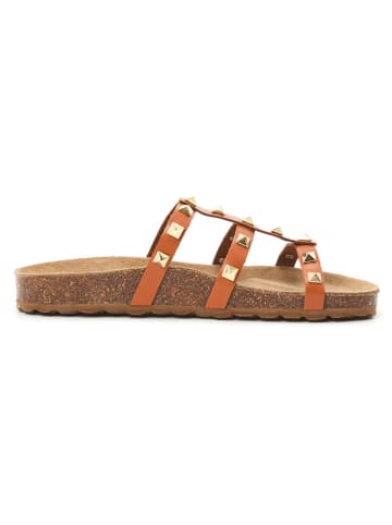 billowy Leren slippers lichtbruin
