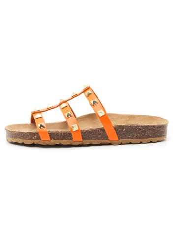 billowy Leder-Pantoletten in Orange