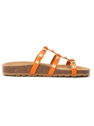 billowy Leder-Pantoletten in Orange