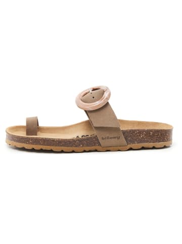 billowy Leren teenslippers bruin