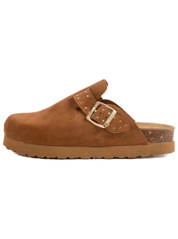 billowy Leder-Clogs in Hellbraun