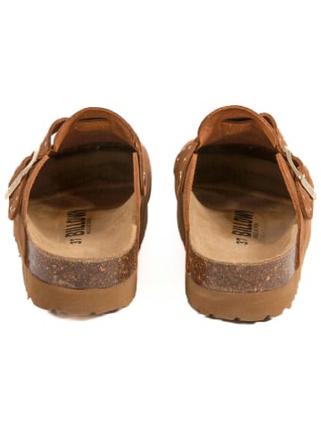 billowy Leder-Clogs in Hellbraun