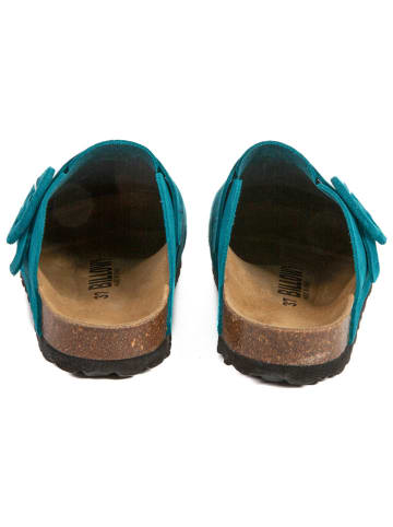 billowy Leder-Clogs in Türkis