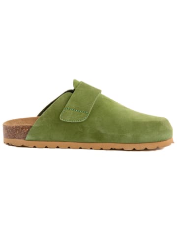 billowy Leder-Clogs in Grün