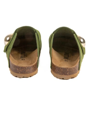 billowy Leder-Clogs in Grün