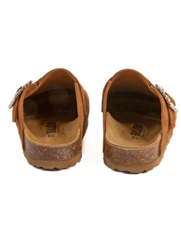 billowy Leder-Clogs in Hellbraun
