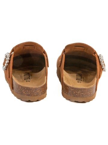 billowy Leder-Clogs in Hellbraun