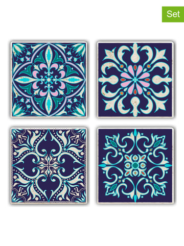 Violeta Home 4-delige set: onderzetters blauw/turquoise - (L)10 x (B)10 cm