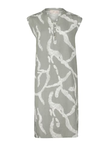 CARTOON Lniana sukienka w kolorze oliwkowo-białym